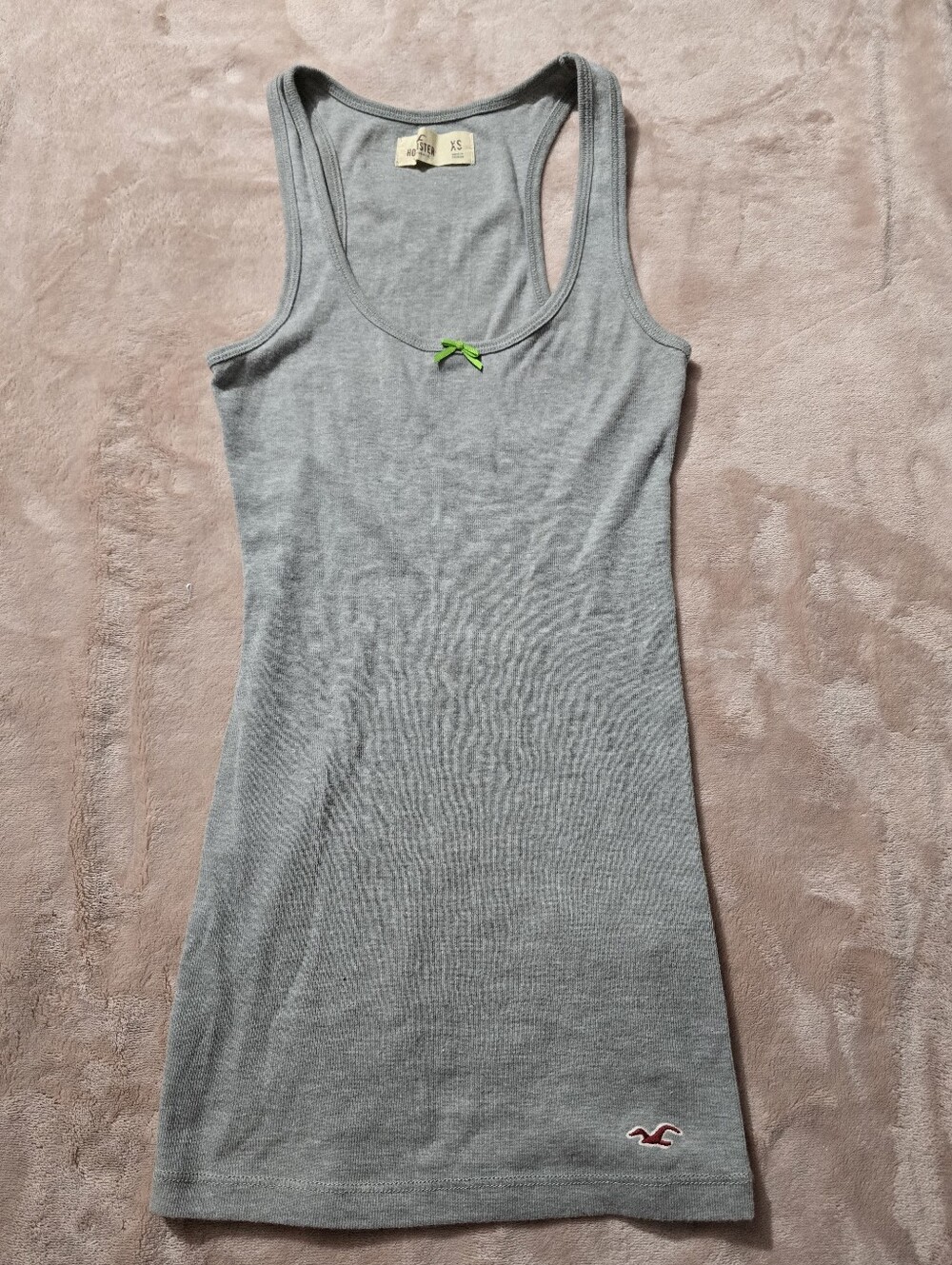 Hollister Co. vintage gray racerback tank top, green bow detail Size XS